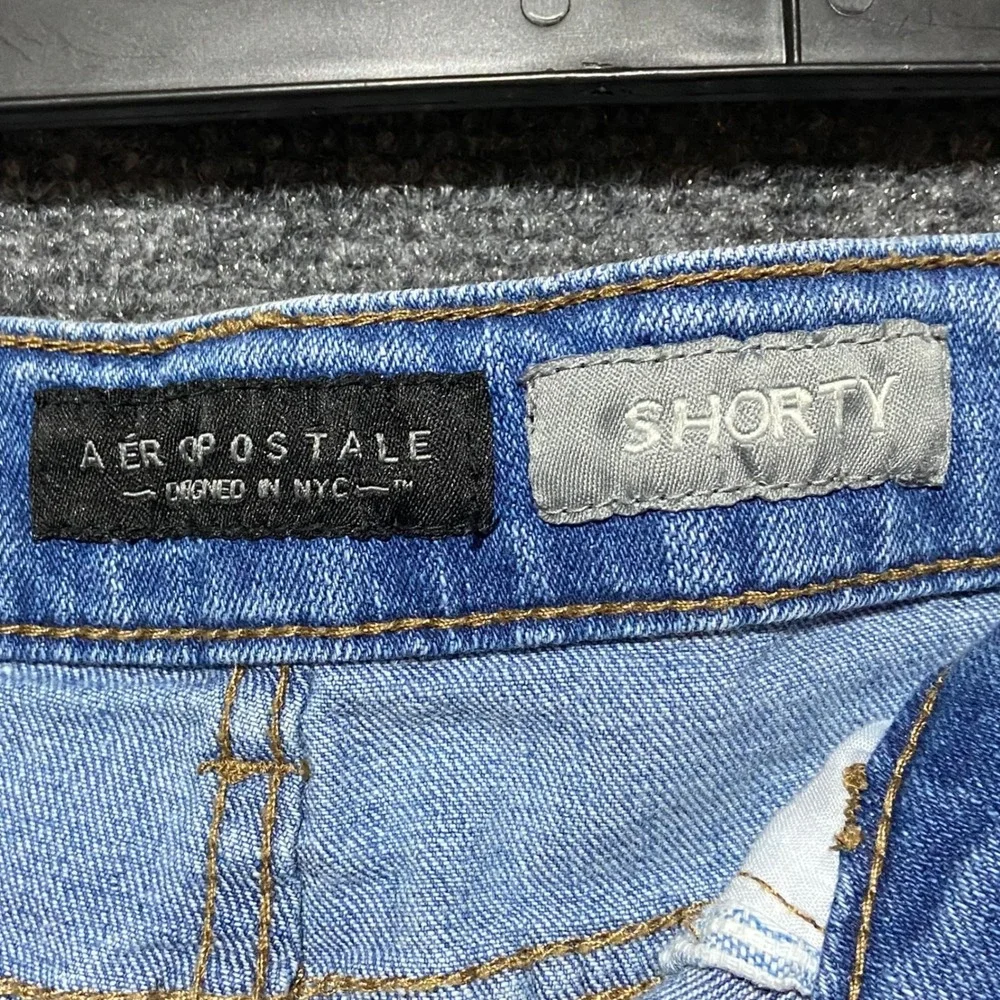 Aeropostale Y2K Shorty Shorts Size 4 Blue Distressed Low Rise Denim Cutoff Micro